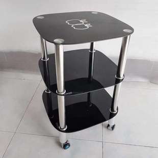 9U小茶几边角几桌钢化玻璃三层沙发柜移动方形台子多功能卧室置物