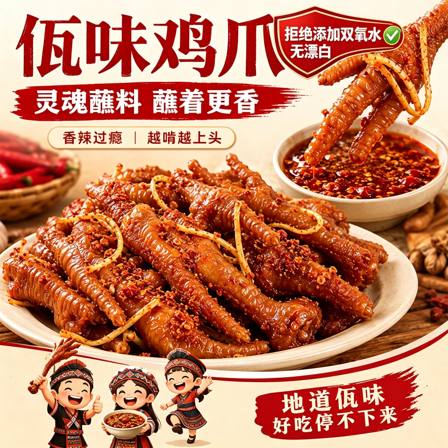云南佤味鸡爪西盟山网红虎皮凤爪鸡脚筋特辣鸡脚零食官方旗舰店
