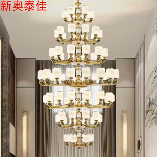 新中式客厅大吊灯三层四层复式楼别墅楼梯吊灯锌合金中国风灯具