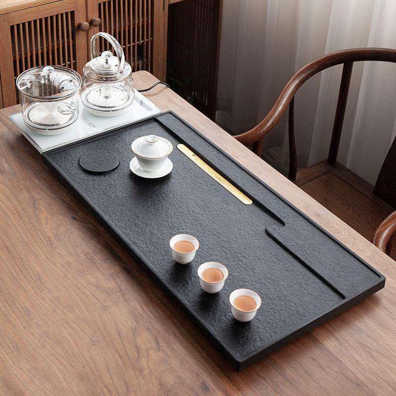 乌金石茶盘干泡茶具小茶海家用简约办公现代客厅茶桌镶嵌天然原石