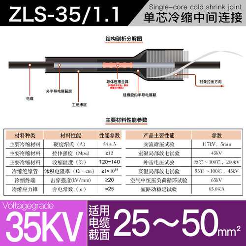 35kv冷缩电缆附件单芯中间连接YLSJ35/1#适用50-95平方冷缩中间