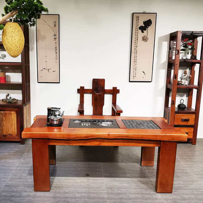 老船木茶桌实木茶台套装办公室会客桌子书房阳台新中式泡茶桌几
