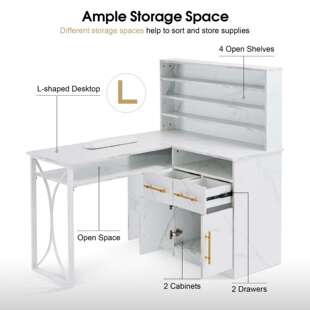 L形指甲台用于存储美甲桌带抽屉大储物美甲桌{白色}