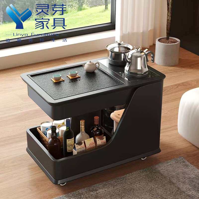 实木创意茶几可移动沙发边几小推车橡木茶台客厅边柜家用岩板茶桌