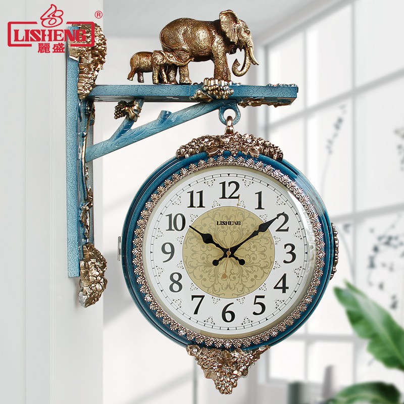 丽盛欧式大气双j面挂钟客厅静音石英钟表创意家用挂表时尚个性时