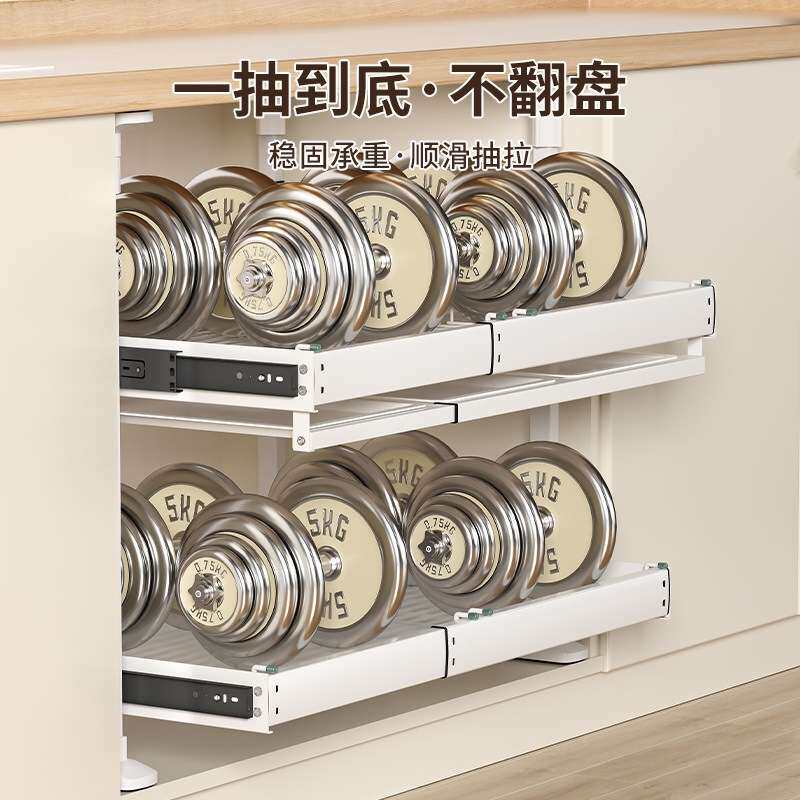 厨房碗碟伸缩拉篮收纳架橱柜抽屉式沥水架子家用碗盘筷置物架