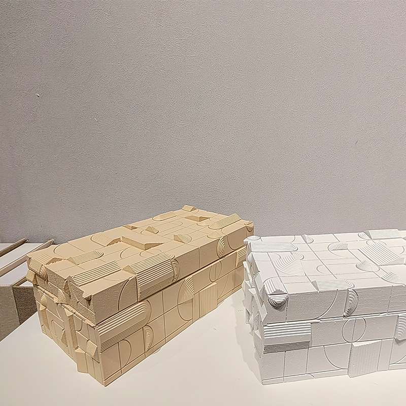 现代轻奢装饰盒白色素肌理纹字母树脂首饰收纳盒样板间卧室梳妆台