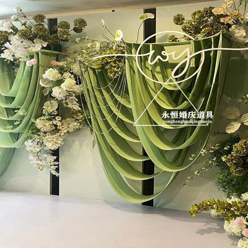 婚庆道具弹力布吊顶纱幔行云流水布幔韩式婚礼房顶装饰屋顶吊顶纱
