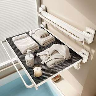 吸盘隐形可伸缩浴巾架卫生间浴室置物架浴室免打孔挂杆架子