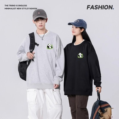 2025秋季款美式印花卫衣宽松连帽开衫情侣装百搭上衣成人儿童绒款