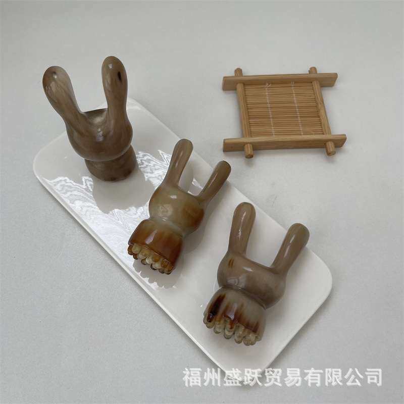 白牦牛角莲蓬经络按摩梳鼻刮兔耳朵美鼻器拨筋棒刮痧板雕刻梳