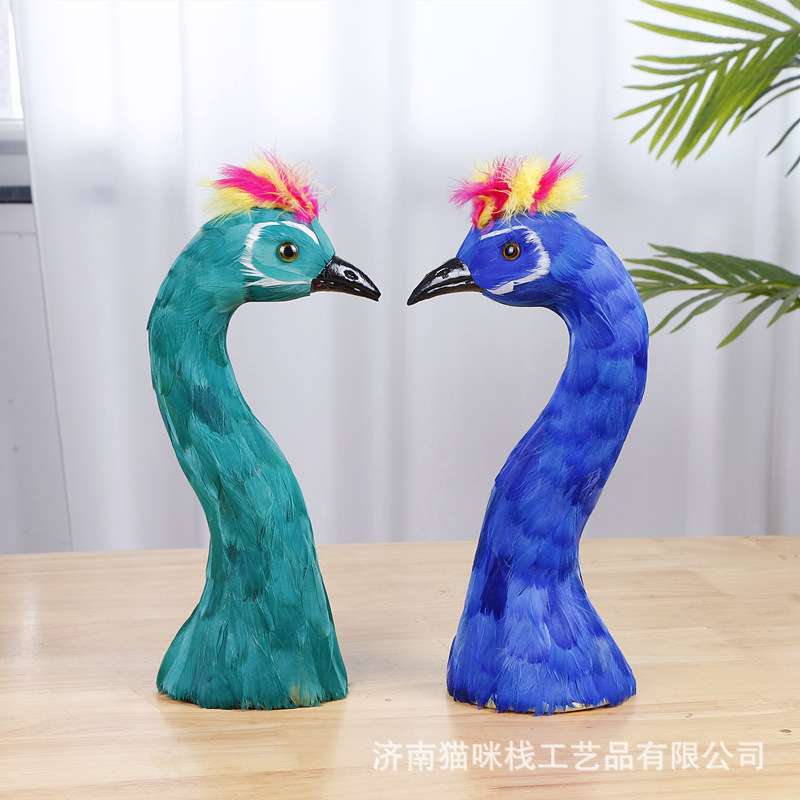 仿真孔雀头模型摆件孔雀宴婚宴桌面羽毛婚庆道具摄影酒店餐桌装饰