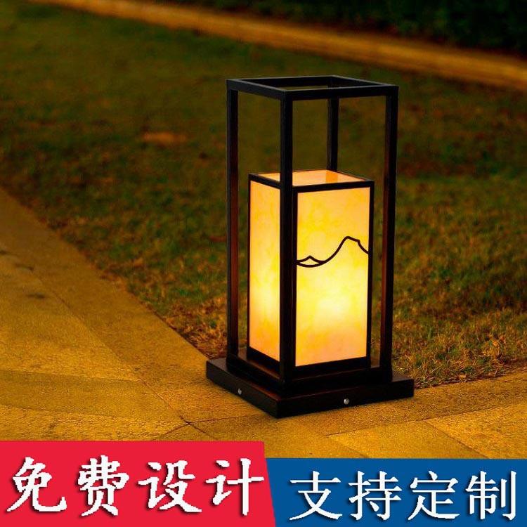 新中式简约景观围墙灯铁艺防水花园别墅柱头灯复古仿云石草坪灯