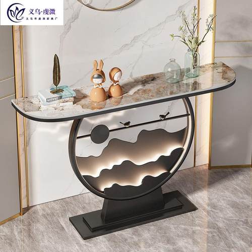 新中式靠墙现代简约玄关桌家用入户过道岩板端景台发光轻奢风条案