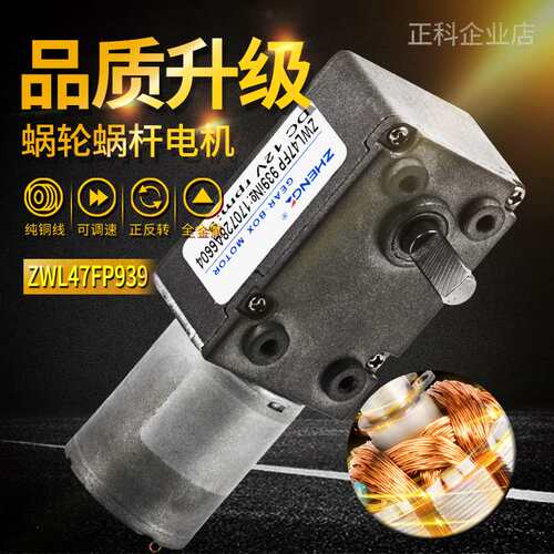 ZHENGK正科 ZWL47FP蜗轮蜗杆小电机大扭力微型直流减速电机12V24V