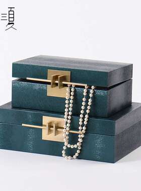 古典风格墨绿色木质首饰储物盒样板间软装摆件卧室收纳长方形盒子