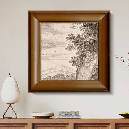 风景线稿素描挂画法式复古客厅装饰画美拉德中古餐厅玄关卧室壁画