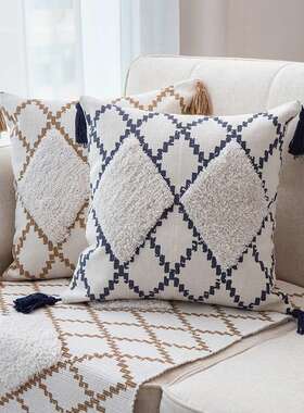 圣雪百搭风格棉线编织印花簇绒家居沙发靠垫抱枕套汽车腰靠抱枕套