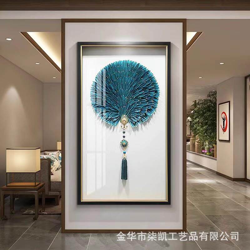 现代立体手工玄关入户实物装饰画3d客厅走廊尽头挂画菩提孔雀高端