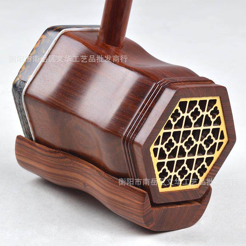厂家 腹部蛇皮专业六角二胡乐器 红檀专业六角二胡加工