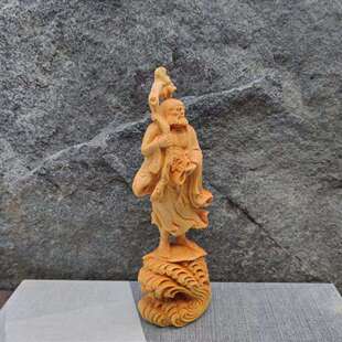 崖柏渡江达摩祖师精雕细刻木雕木质工艺品摆件禅意手工艺术根雕