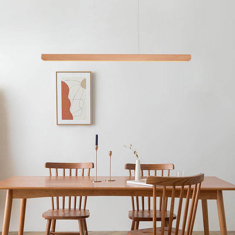 原木实木吊灯简约北欧餐厅吧台办公室黑胡桃led长条餐桌茶室吊灯