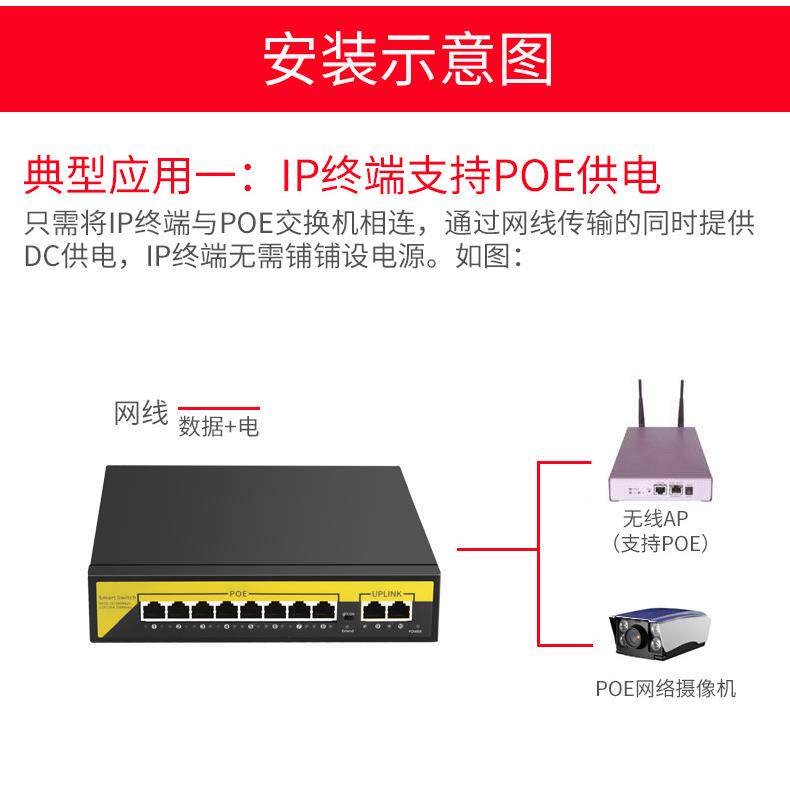 poe交换机百兆8口poe+千兆2口百兆网口千兆交换机网络交换器10口