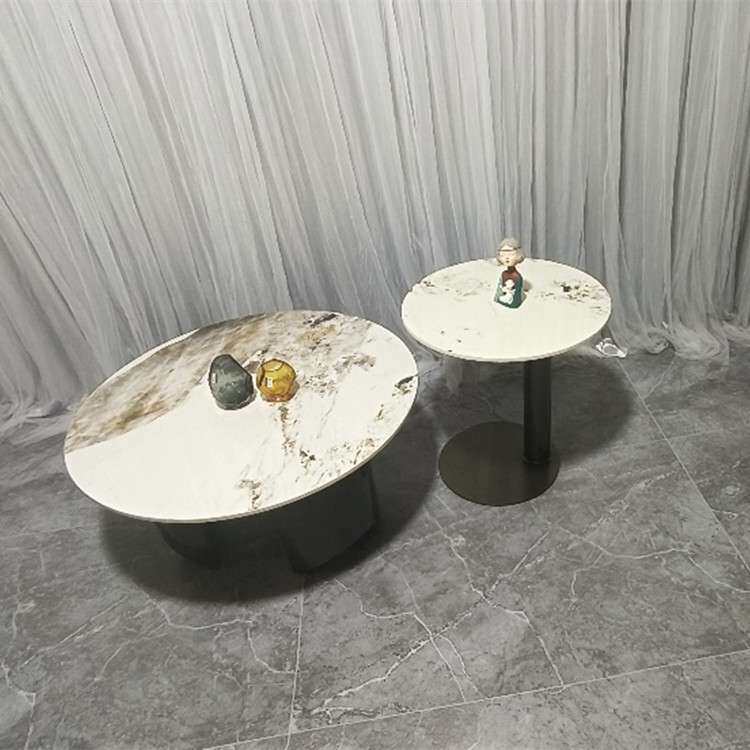 客厅家用北欧小户型轻奢圆形黑白茶几组合简约现代钢化玻璃茶几