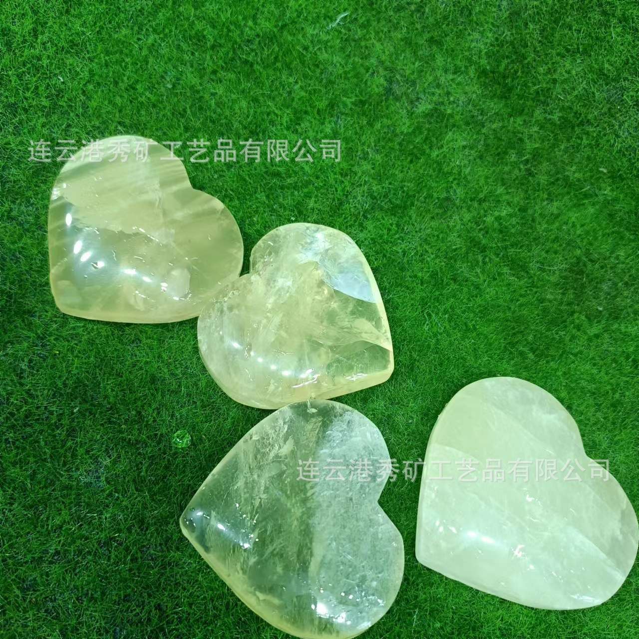 厂家 天然黄水晶爱心水晶原石打磨心形摆件水晶手把件办公摆件