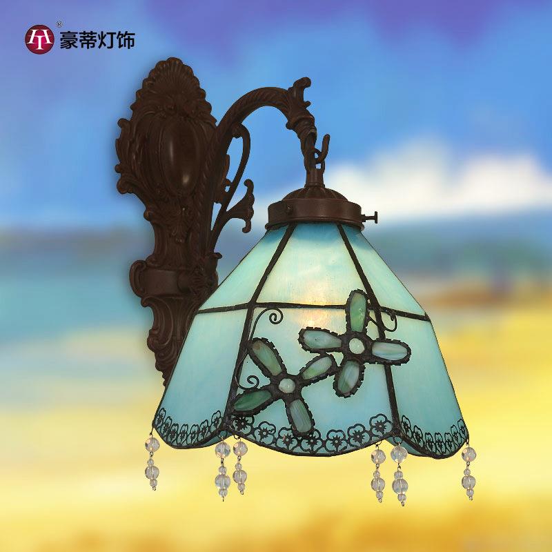 厂家直销 地中海风情帝凡尼艺术单头彩玻壁灯镜前灯 立体花朵