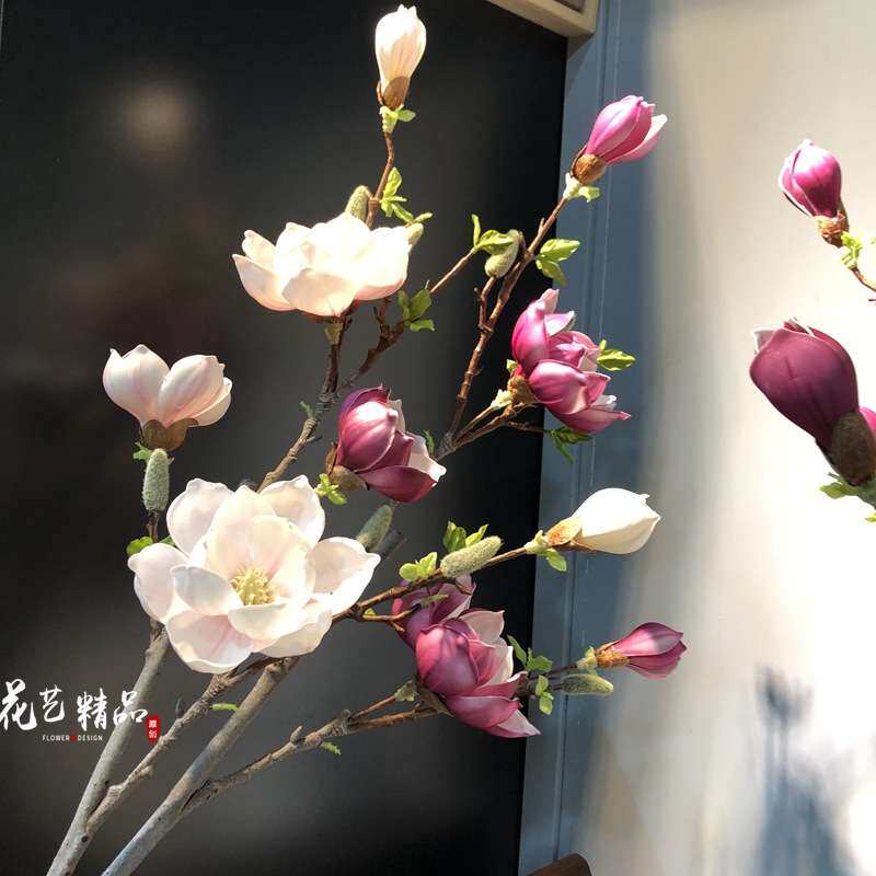 单只仿真玉兰花pu手感保湿软胶家居摆放装饰假花橱窗简约时尚绢花