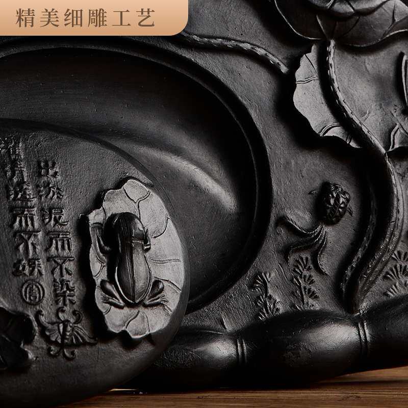 6BVQ玉水湖砚台带盖书法可磨墨澄泥砚天然原石磨墨研台墨毛笔墨汁