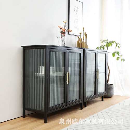 北欧玻璃餐边柜酒柜家用简约铁艺茶水边柜收纳碗筷餐碟柜展示柜