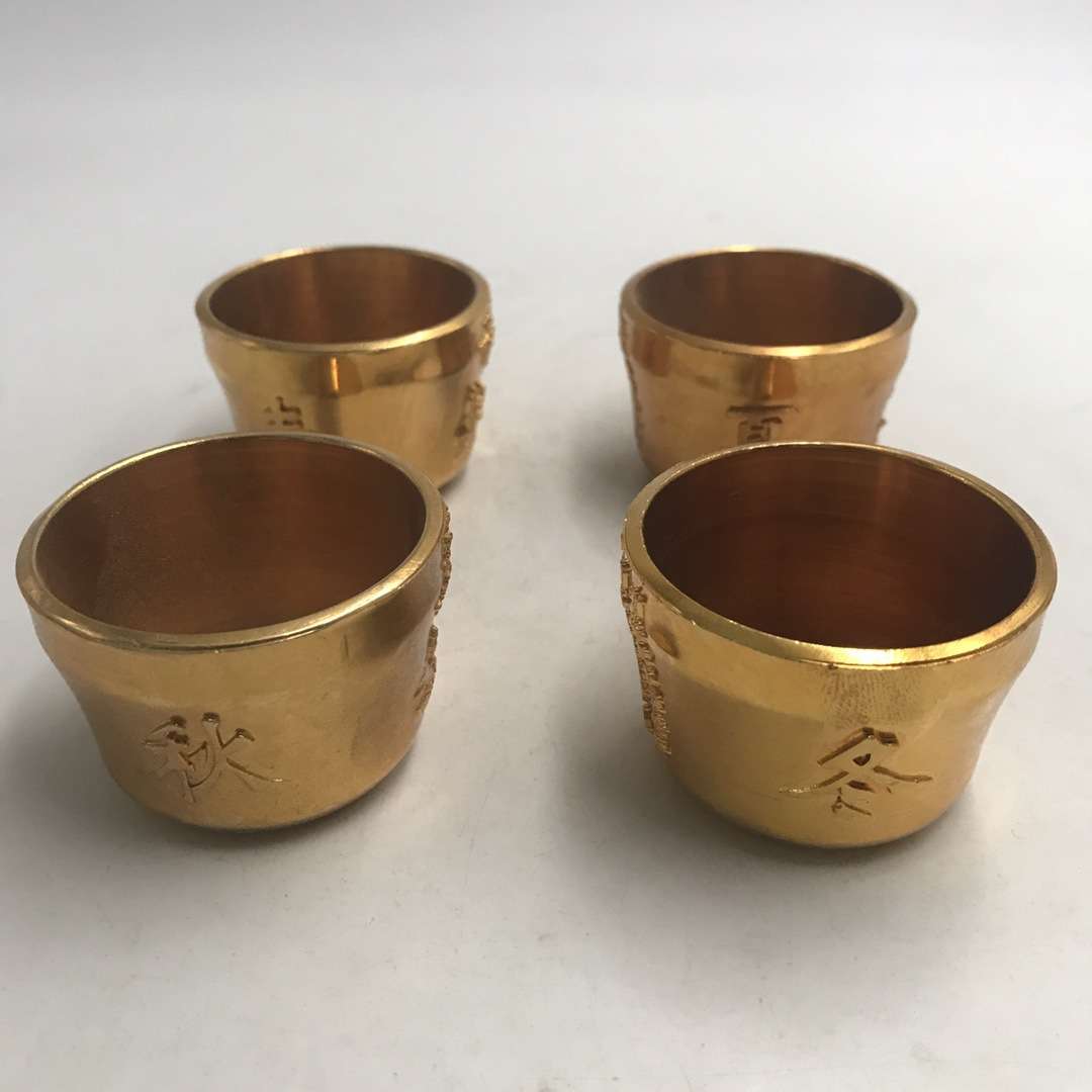 仿古古玩杂项收藏鎏金酒杯鎏金春夏秋冬酒杯一套四个工艺品摆件