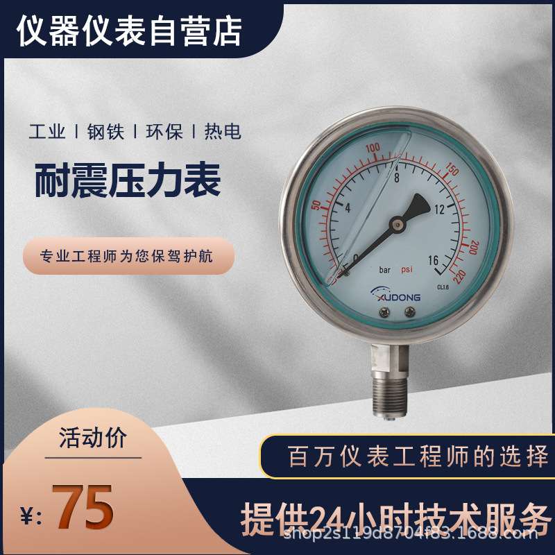 YN-100B耐震压力表隔膜膜盒膜片电接点远传不锈钢耐震压力表150B图片