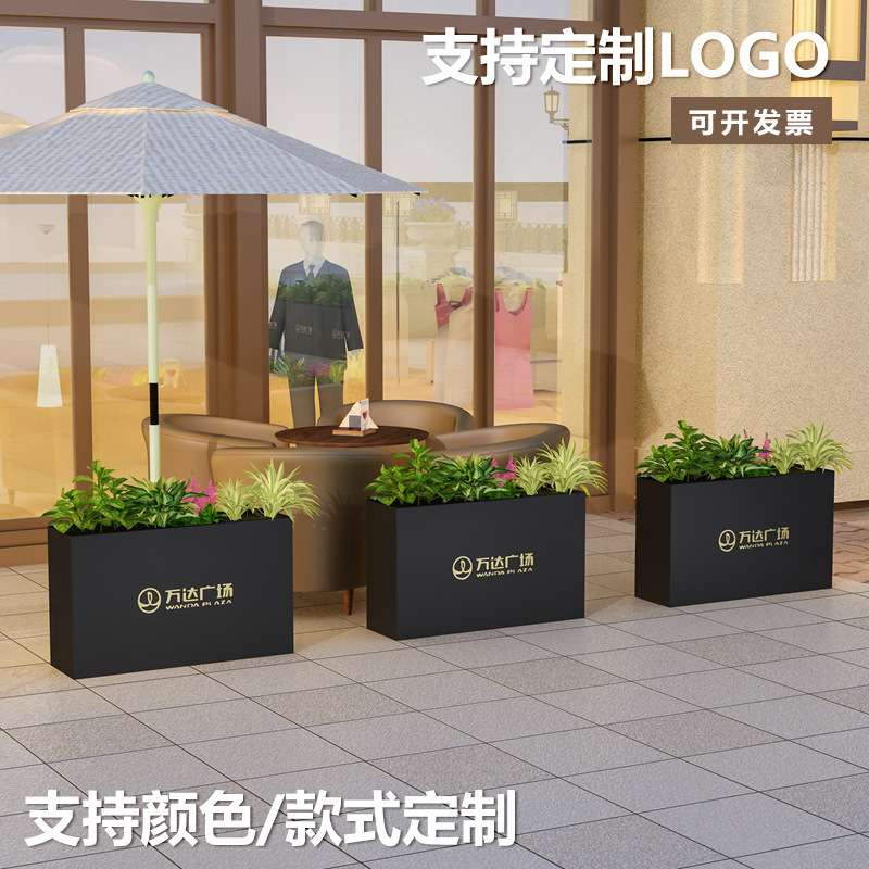 户外太阳能铁艺花箱街道庭院LED发光花盆不锈钢花槽围栏隔断外摆