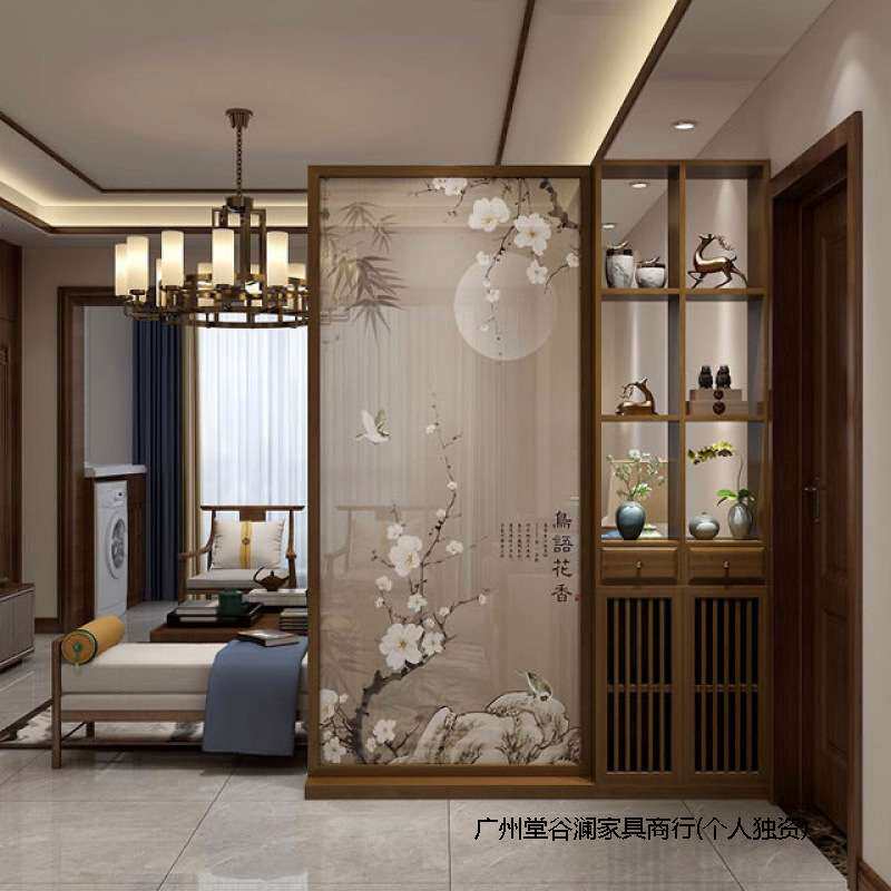 新中式入户屏风隔断柜办公室别墅进门玄关柜实木置物架简约现代