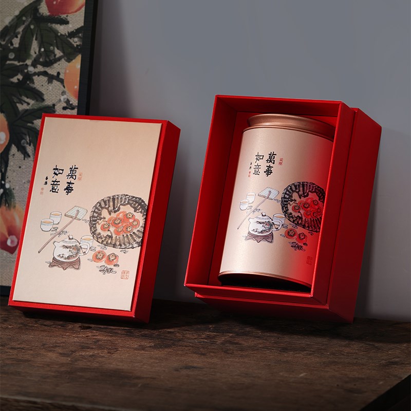 春节新款茶叶包装盒空礼盒红茶绿茶岩茶半斤铁罐茶叶.礼盒装空盒