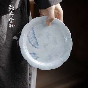 弥言中式青花手绘芭蕉叶壶承手工花瓣形干泡盘家用小茶台茶道配件