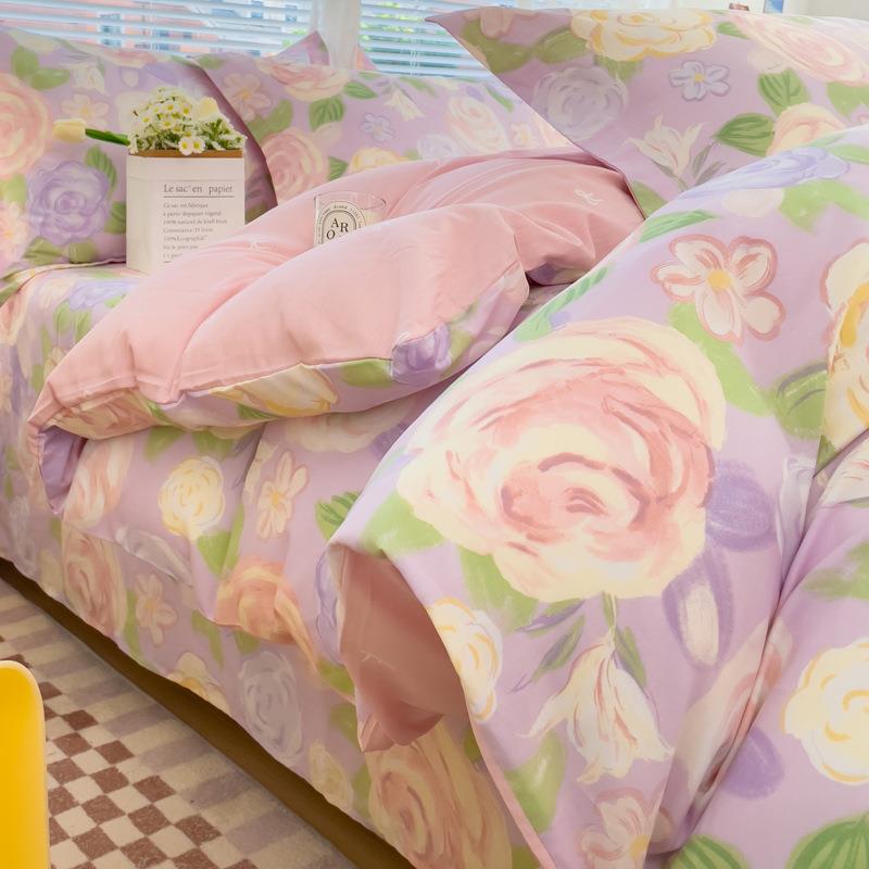 高支密全棉AB版套纯棉四件套全棉床单被套学生宿舍用床笠款三件套