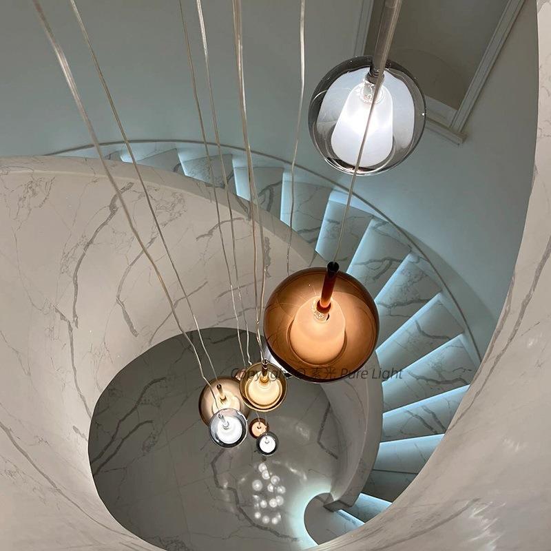 客厅2025大吊灯复式楼间旋转楼梯挑空上方楼梯吊灯loft灯别墅新款