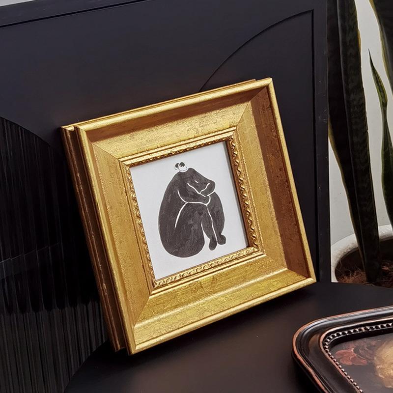 小众中古质感手工金箔实木框装饰画 咖啡厅书房卧室点缀小幅挂画