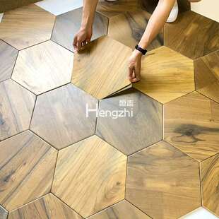 原木风六角砖300x350哑光米黄木纹瓷砖卫生间墙地客厅酒店民厨房