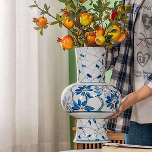 雨彤“步步高升”淡青花瓷花瓶步步高升玄关客厅书房新中式摆件