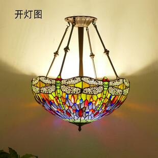 铁艺吊灯 现代简约蒂凡尼彩色吊灯 蜻蜓客厅反吊灯 灯饰厂家复古