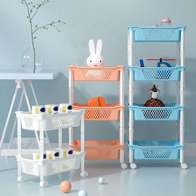 塑料多层置物架置地简约带轮落地厨房卫生间夹缝架镂空收纳储物架