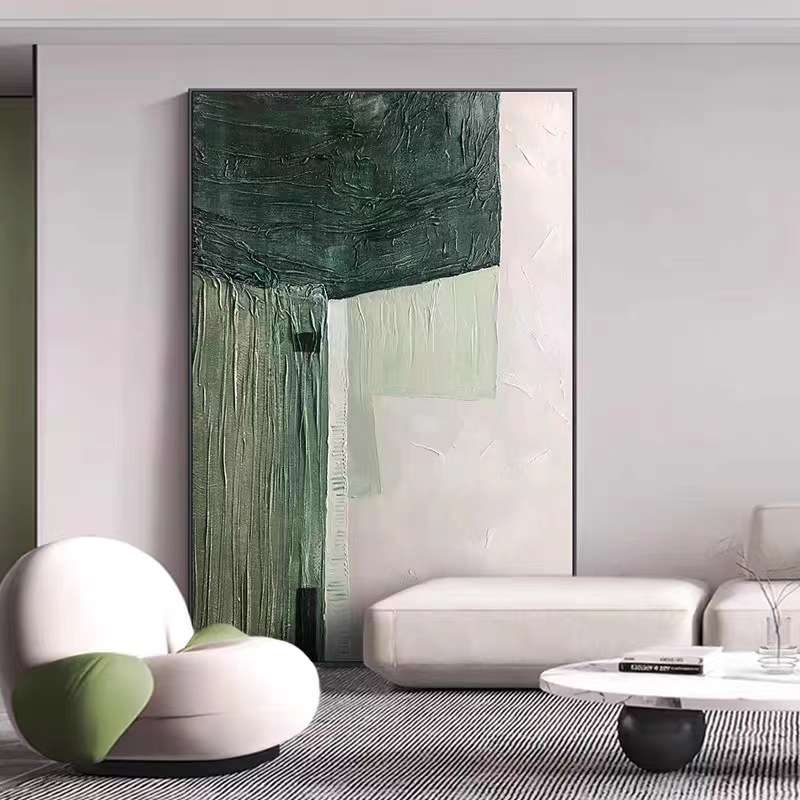 纯手绘肌理抽象装饰画现代简约客厅玄关挂画绿色调落地画立体油画图片