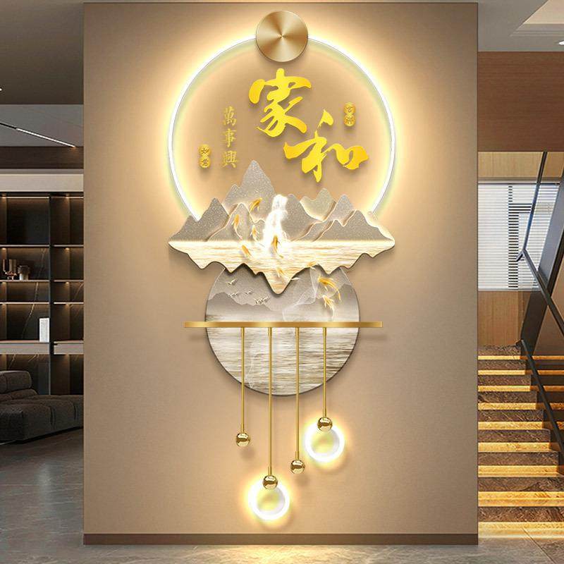 现代轻奢玄关装饰画家和万事兴走廊过道LED灯光挂画人体感应壁画