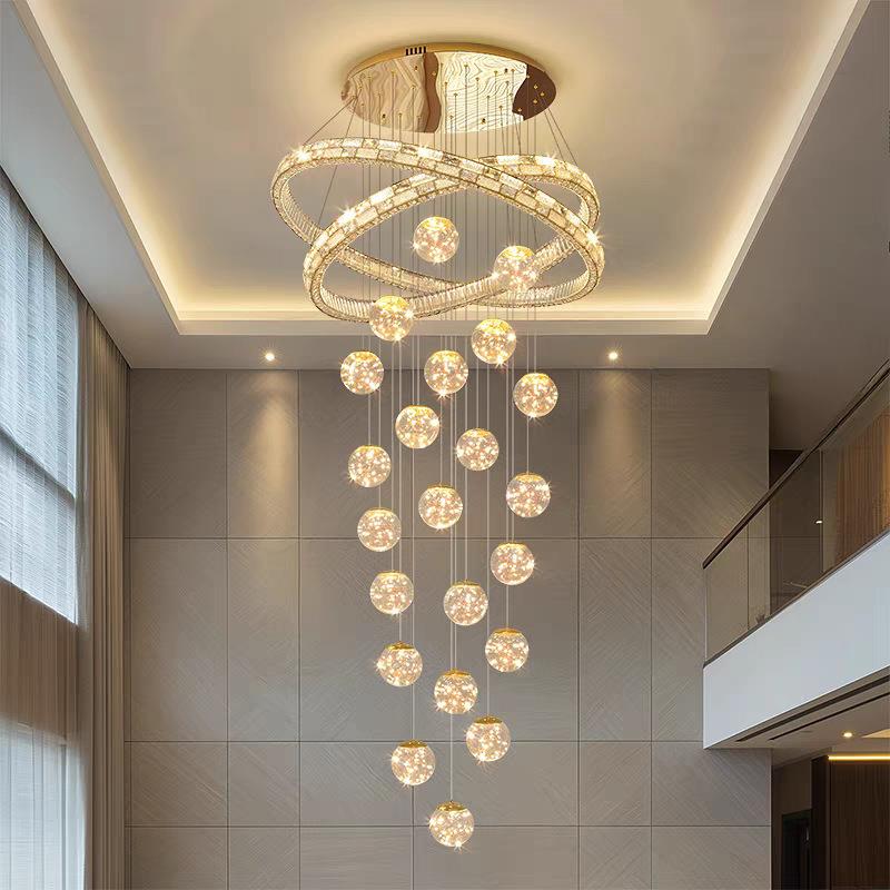 别墅复式楼客厅大吊灯轻奢楼中楼挑高楼梯吊灯水晶灯loft挑空吊灯