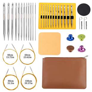 跨境编织工具银色可拆卸钩针地毯钩针突尼斯钩针一套12支PU